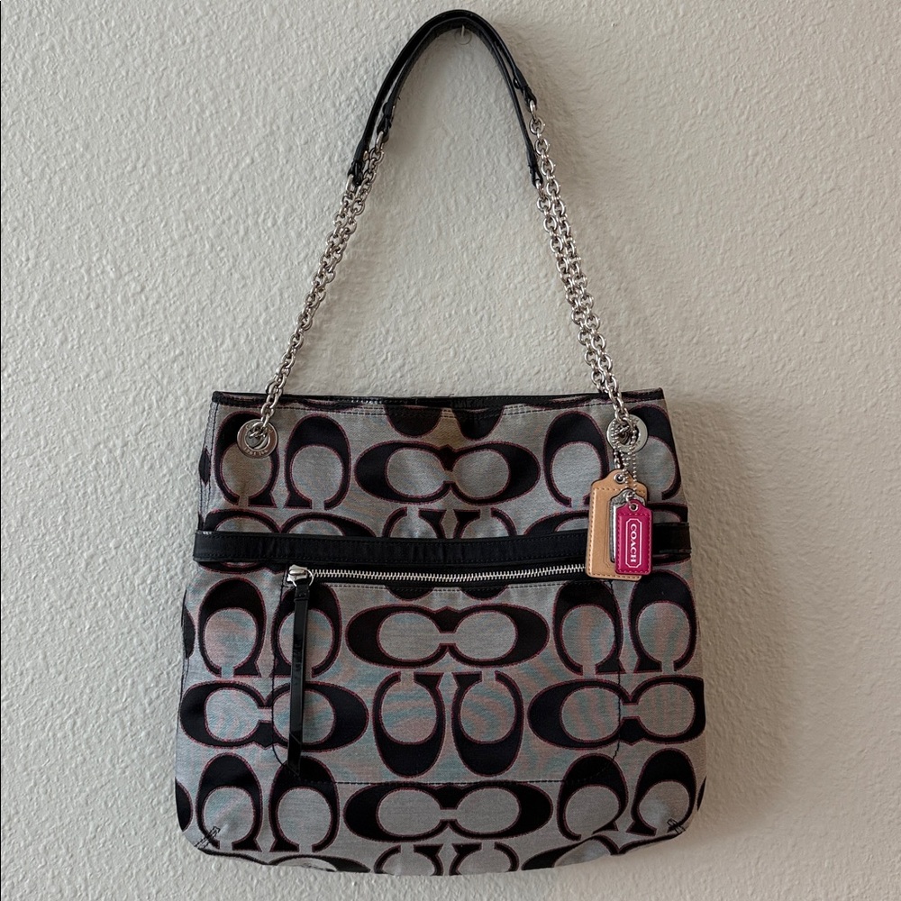 COACH 21161 POPPY Metallic Pink sparkle signature C ToTe Shoulder bag gray